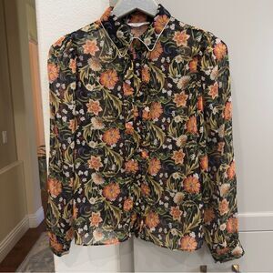 NAF NAF Paris Floral Flower Sheer Blouse -Size 36 bust